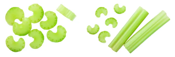 Fresh Celery Isolated White Background Top View Flat Lay — Stock Photo, Image