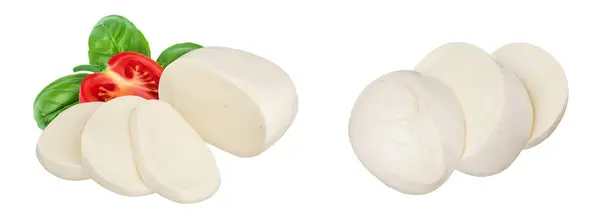 莫扎瑞拉奶酪片 白色背景 全场深度 免版税图库图片
