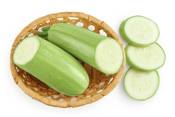 Zucchini Marrow Wicker Basket Isolated White Background Full Depth Field Royalty Free Stock Images