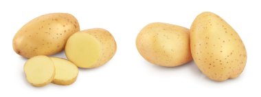 Genç patates beyaz arka planda izole edilmiş. Yeni hasat.