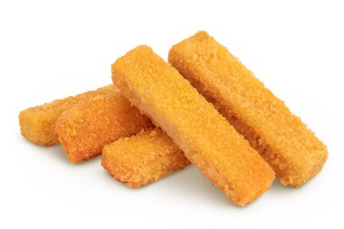 Tam derinlikte beyaz arkaplanda balık parmağı ya da sopa izole.