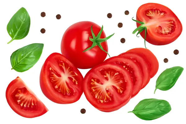 Pomidor Plastrami Izolowanymi Białym Tle Ścieżką Wycinania Pełną Głębią Ostrości — Zdjęcie stockowe