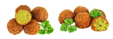 Falafel topu beyaz arka planda izole edilmiş. Üst Manzara. Düz yatıyordu