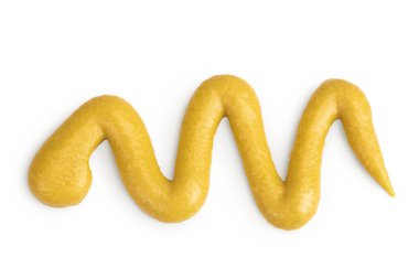 Beyaz arka planda izole edilmiş hardal sosu. Üst Manzara. Düz yatıyordu.