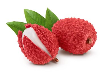 Liçi meyvesi beyaz arkaplanda tam derinlikte izole edilmiş..