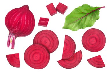 Pancar dilimleri beyaz arka planda tam derinlikte izole edilmiş. Üst Manzara. Düz yatıyordu.