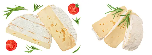Camembert Cheese Isolated White Background Full Depth Field Top View Stok Lukisan  