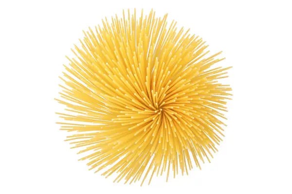 Ongekookte Spaghetti Gele Pasta Geïsoleerd Witte Achtergrond Bovenaanzicht Vlakke Plaat — Stockfoto