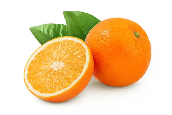 Orange Frukt Med Halv Isolerad Vit Bakgrund Med Fullt Skärpedjup Stockfoto