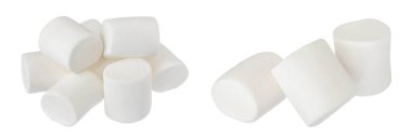 Marshmallow tam derinlikteki beyaz arkaplanda izole edildi.