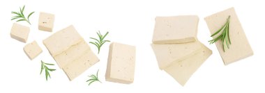 tofu cheese isolated on white background with full depth of field, Top view. Flat lay,