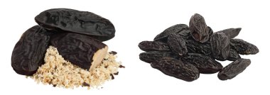 Tonka fasulyesi beyaz arka planda tam derinlikte izole edilmiş. Dipteriks kokulu fasulye..