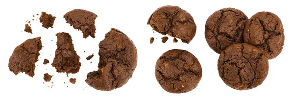 stock image chocolate cookies broken isolated on white background with full depth of field. Top view. Flat lay.