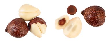 Yılan meyvesi beyaz arka planda izole edilmiş, geniş bir alana yayılmış, Üst Manzara. Düz yatıyordu