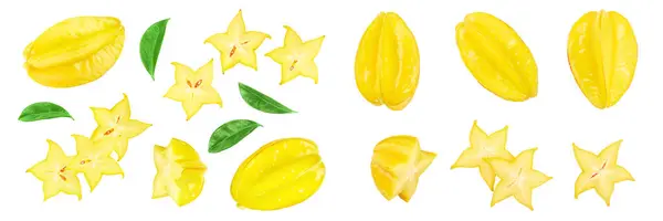 stock image Carambola or star-fruit isolated on white background. Top view. Flat lay.