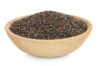 black quinoa in wooden bowl isolated on white background. clipart