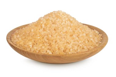 Tahta kasedeki kahverengi şeker beyaz arka planda izole edilmiş..