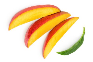 mango slices isolated on white background with full depth of field. Top view. Flat lay.