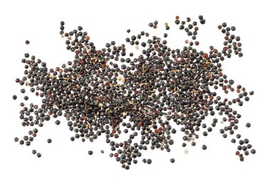 black quinoa seeds isolated on white background. Top view. Flat lay.