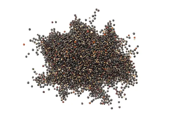 black quinoa seeds isolated on white background. Top view. Flat lay.