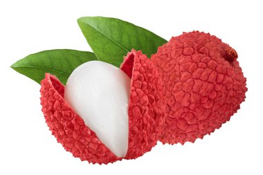 Liçi meyvesi beyaz arkaplanda tam derinlikte izole edilmiş..