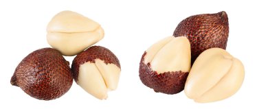 Yılan meyvesi beyaz arka planda izole edilmiş, geniş bir alana yayılmış, Üst Manzara. Düz yatıyordu