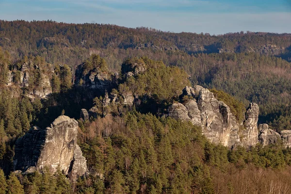 Formazioni Rocciose Con Foresta Nella Svizzera Sassone — Foto Stock
