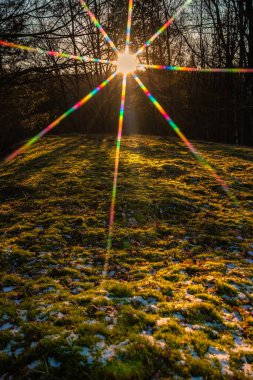 Akşam güneşinde karlı çayır kalır