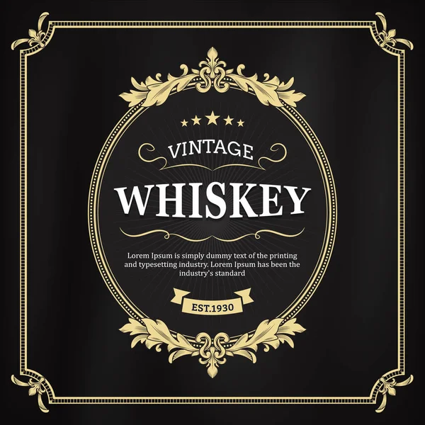 Marco Vintage Whiskey Label Diseño Retro Vector Ilustración — Vector de stock