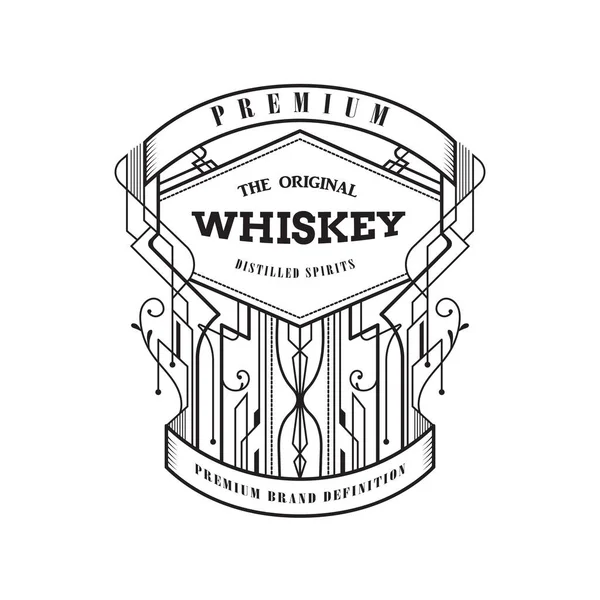 Vintage Odznaka Cienka Linia Whisky Etykieta Ręcznie Rysowane Baner Retro — Wektor stockowy