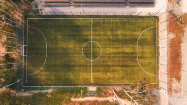 hava stadyumu manzaralı kare kare kare çerçeve spor konsept fotoğrafçılık sonbahar sezonunun altın renkli insansız hava aracından