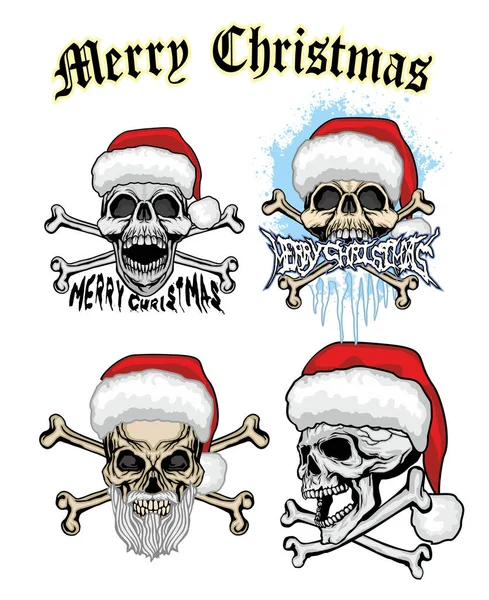 Set Signo Navidad Con Cráneo Sombrero Santa Claus Camisetas Diseño — Vector de stock
