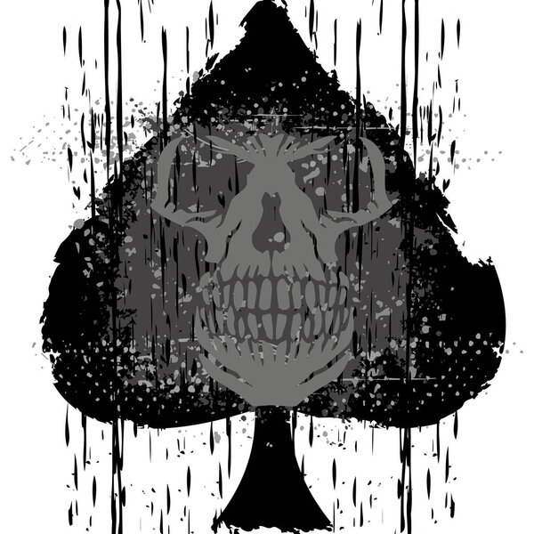 ace of spades with skull, grunge vintage design t shirts