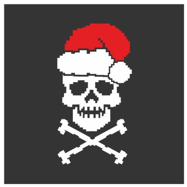 Noel Baba şapkalı piksel Xmas tabelası, grunge marka tişörtler.