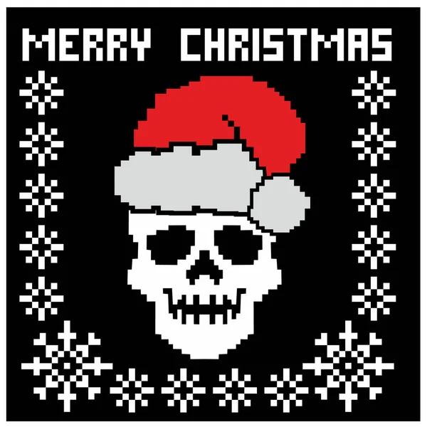 Pixel Signo Navidad Con Cráneo Sombrero Santa Claus Camisetas Diseño — Archivo Imágenes Vectoriales