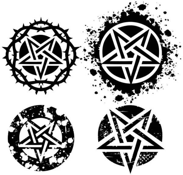 Set Okkultes Zeichen Pentagramm Grunge Vintage Design Shirts — Stockvektor
