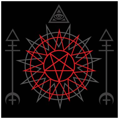 pentagram kafatasıyla okültik tabela, grunge vintage tasarım tişörtü