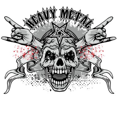 Kafatası ve boynuz izleri kollar, grunge vintage tasarım tişörtler.