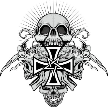 Kafatası ile gotik tabela, grunge vintage tasarım tişörtler