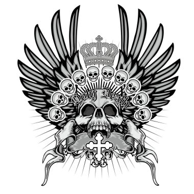 Kafatası ile gotik tabela, grunge vintage tasarım tişörtler