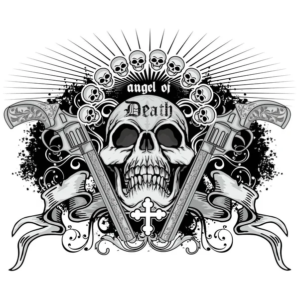 Gotická Značka Lebkovými Pistolemi Trička Grunge Vintage Designem — Stockový vektor