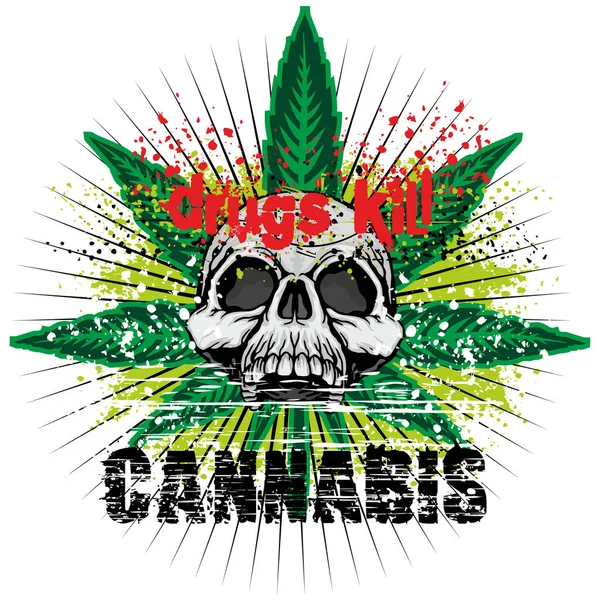 Rastafarian Sign Skull Cannabis Leaf Grunge Vintage Design Shirts — Stock Vector