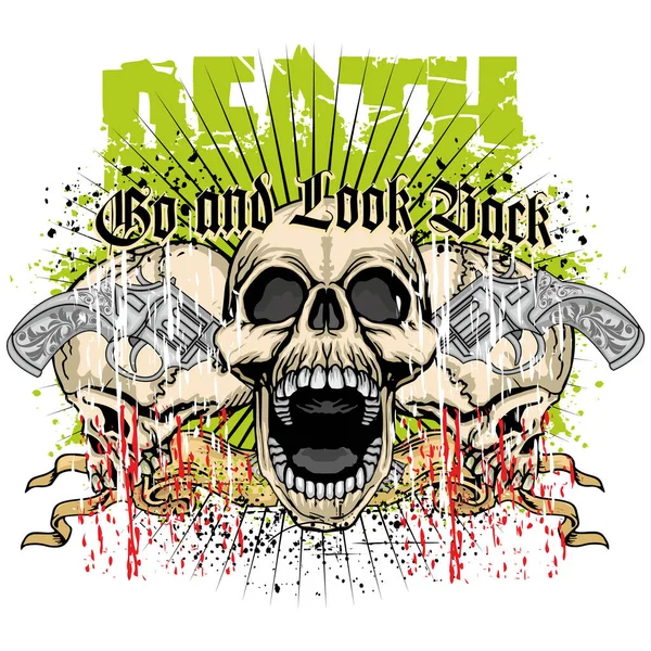 Signo Gótico Con Pistolas Cráneo Camisetas Diseño Vintage Grunge — Vector de stock