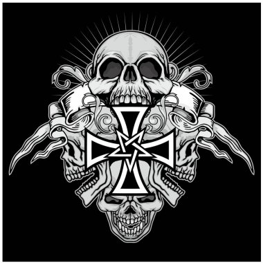 Kafatası ile gotik tabela, grunge vintage tasarım tişörtler