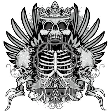 Kafatası ile gotik tabela, grunge vintage tasarım tişörtler