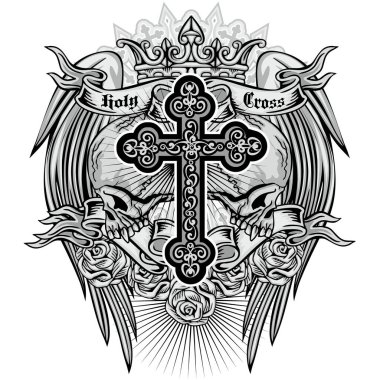 Kafatası ile gotik tabela, grunge vintage tasarım tişörtler