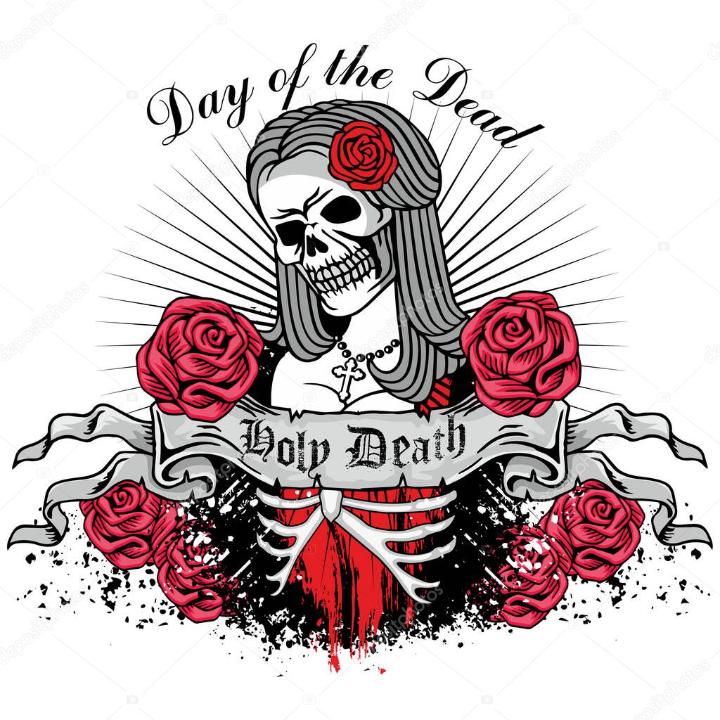 Holy Death, skeleton, vintage design t shirts, grunge vintage design t shirts