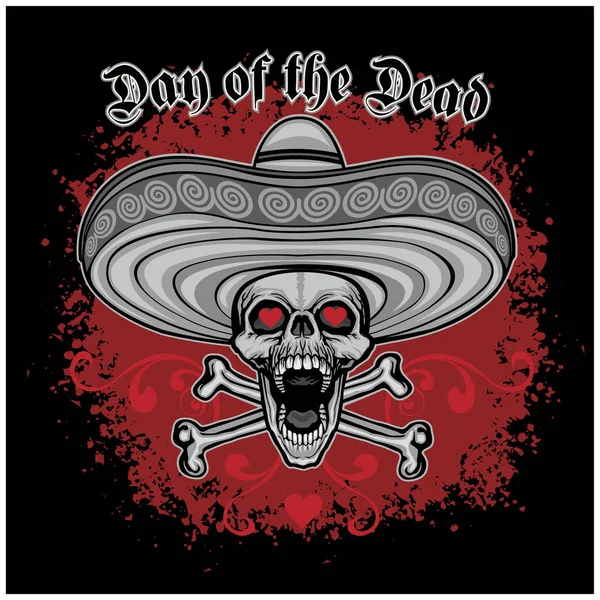 Crâne Mexicains Sombrero Shirts Design Vintage Grunge — Image vectorielle