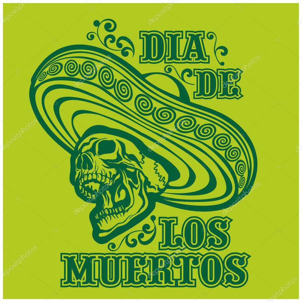 Holy Death, Day of the Dead, mexican skull in sombrero, grunge vintage design t shirts