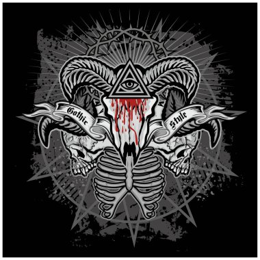 Koç burcuyla gotik tabela, grunge vintage tasarım tişörtler